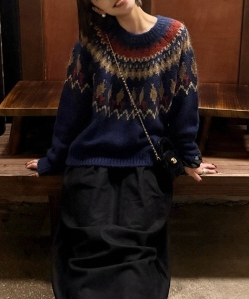 セール】【秋冬新作】ノルディック柄ゆったりニット（ニット/セーター