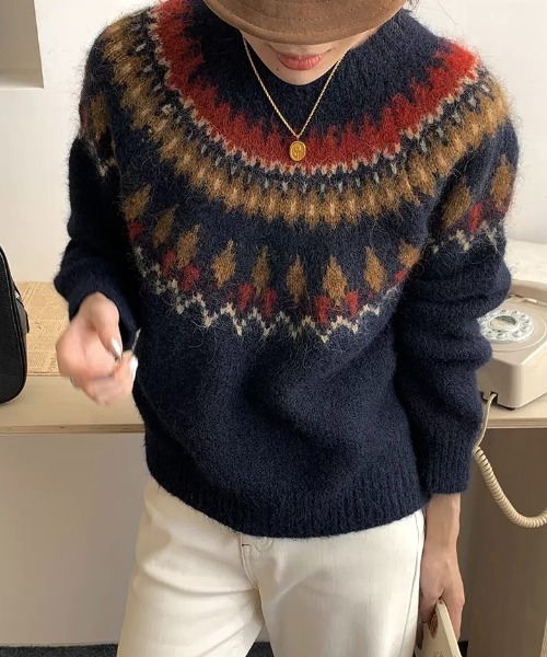 セール】【秋冬新作】ノルディック柄ゆったりニット（ニット/セーター