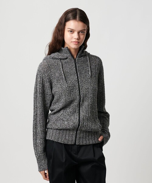 ATTISESSION(アティセッション)の「<ATTISESSION>ケーブル ジップ フーディー トップス(カーディガン/ボレロ・レディース・グレー系/オフホワイト・FREE)」の4枚目の写真