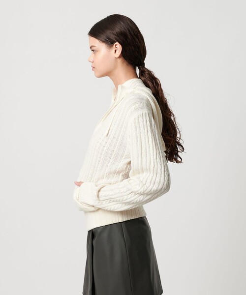 ATTISESSION(アティセッション)の「<ATTISESSION>ケーブル ジップ フーディー トップス(カーディガン/ボレロ・レディース・グレー系/オフホワイト・FREE)」の5枚目の写真