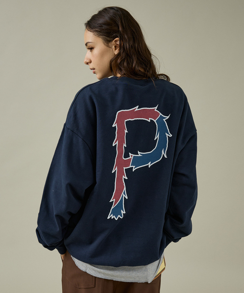 POLeR(ポーラー)の「【POLER/ポーラー】BIG LOGO CREW/ビッグロゴ クルーネックスウェット/両面プリント/ユニセックス(スウェット・メンズ・グレー/グリーン/ネイビー・M/L)」の3枚目の写真