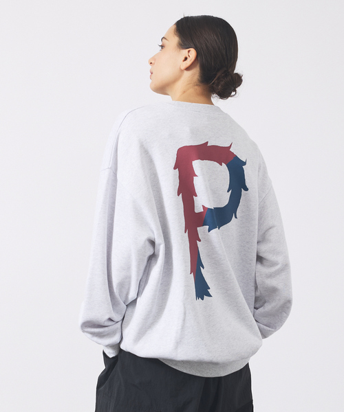 POLeR(ポーラー)の「【POLER/ポーラー】BIG LOGO CREW/ビッグロゴ クルーネックスウェット/両面プリント/ユニセックス(スウェット・メンズ・グレー/グリーン/ネイビー・M/L)」の2枚目の写真