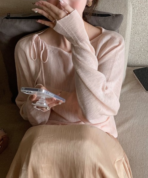 Lace Ladies(レースレディース)の「ボートネック リボン ドルマンスリーブ ニット プルオーバー(ニット/セーター・レディース・アイボリー/ピンク/ダークグレー・FREE)」の5枚目の写真