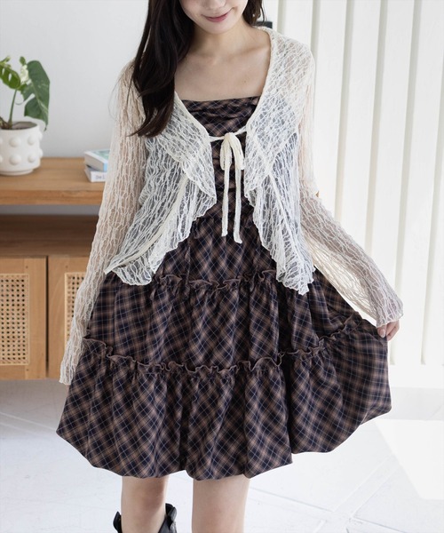 clear（クリア）の「シャーリングティアードバルーンワンピース[着回し力抜群 ガーリー レイヤード ミニ丈]（ワンピース・レディース・ブラック/ブルー系その他/ブラック系その他・F）」の3枚目の写真