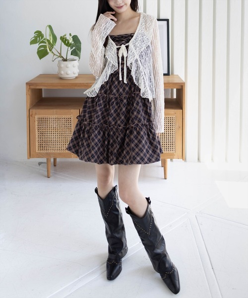 clear（クリア）の「シャーリングティアードバルーンワンピース[着回し力抜群 ガーリー レイヤード ミニ丈]（ワンピース・レディース・ブラック/ブルー系その他/ブラック系その他・F）」の4枚目の写真