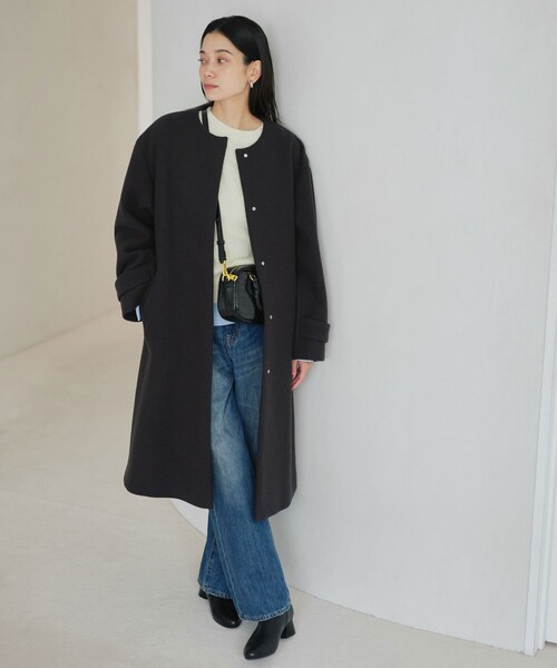green label relaxing（グリーンレーベルリラクシング）の「［size SHORTあり］SENTDALE WOOL セントデールウール ノーカラー コート（ノーカラーコート・レディース・グレー/オフホワイト/ダークブラウン/ダークグレー・40/38/36/SHORT）」の7枚目の写真