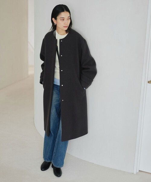 美品✨グリーンレーベルリラクシン　セントデールウール　ノーカラー ミドル コート green label relaxing（グリーンレーベルリラクシング）の「SENTDALE