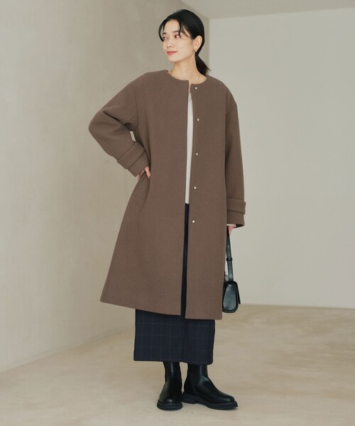 green label relaxing（グリーンレーベルリラクシング）の「［size SHORTあり］SENTDALE WOOL セントデールウール ノーカラー コート（ノーカラーコート・レディース・グレー/オフホワイト/ダークブラウン/ダークグレー・40/38/36/SHORT）」の10枚目の写真