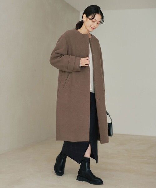 green label relaxing（グリーンレーベルリラクシング）の「［size SHORTあり］SENTDALE WOOL セントデールウール ノーカラー コート（ノーカラーコート・レディース・グレー/オフホワイト/ダークブラウン/ダークグレー・40/38/36/SHORT）」の11枚目の写真