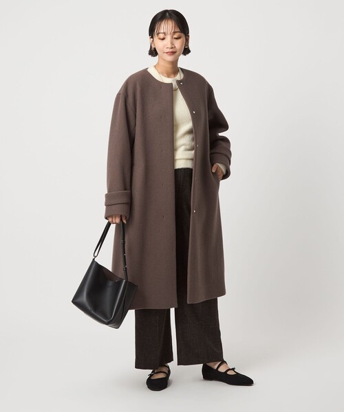 green label relaxing（グリーンレーベルリラクシング）の「［size SHORTあり］SENTDALE WOOL セントデールウール ノーカラー コート（ノーカラーコート・レディース・グレー/オフホワイト/ダークブラウン/ダークグレー・40/38/36/SHORT）」の14枚目の写真