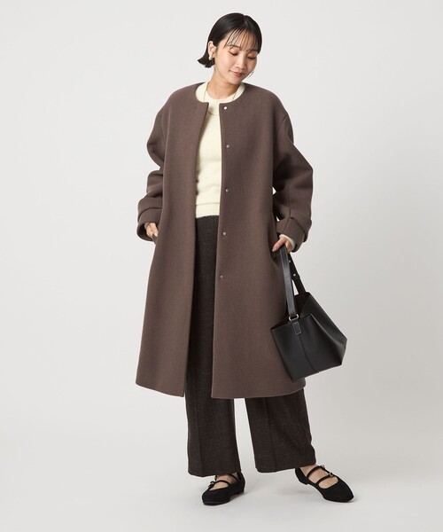 green label relaxing（グリーンレーベルリラクシング）の「［size SHORTあり］SENTDALE WOOL セントデールウール ノーカラー コート（ノーカラーコート・レディース・グレー/オフホワイト/ダークブラウン/ダークグレー・40/38/36/SHORT）」の15枚目の写真