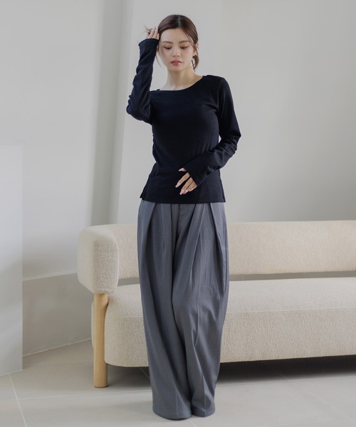 Dita Muaj.（ディータムアージュ）の「【もっちり厚手】サイドホック スムースプルオーバー（Tシャツ/カットソー・レディース・ブラック/グレー/ホワイト・FREE）」の8枚目の写真