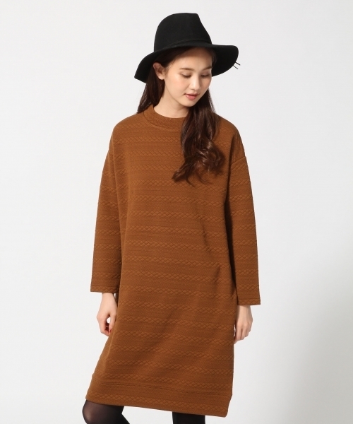 GLOBAL WORK（グローバルワーク）の「フクレジャガードBIG-ワンピース長袖/708996（ワンピース・レディース・ネイビー/ダークグレー/ダークブラウン/カーキ・MEDIUM/LARGE）」の3枚目の写真