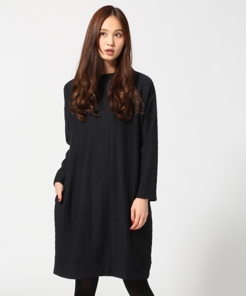 GLOBAL WORK（グローバルワーク）の「フクレジャガードBIG-ワンピース長袖/708996（ワンピース・レディース・ネイビー/ダークグレー/ダークブラウン/カーキ・MEDIUM/LARGE）」の4枚目の写真