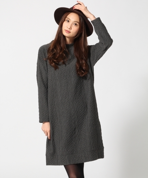 GLOBAL WORK（グローバルワーク）の「フクレジャガードBIG-ワンピース長袖/708996（ワンピース・レディース・ネイビー/ダークグレー/ダークブラウン/カーキ・MEDIUM/LARGE）」の2枚目の写真