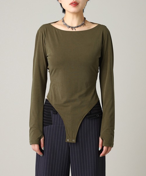 forget-me-nots(フォーゲットミーノッツ)の「forget-me-nots Back Open Body Suite FMN-25AW-CS-003(Tシャツ/カットソー・レディース・グレー/オリーブ/バーガンディー・FREE)」の2枚目の写真