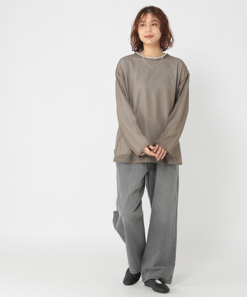 セール】ロンT×メッシュプルオーバーセットアイテム（Tシャツ