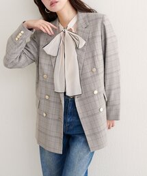 美品✨Drawer　テーラードジャケット　チェック柄　グレー　36 SILVER BULLET｜CavariA モザイクチェック柄長袖テーラード