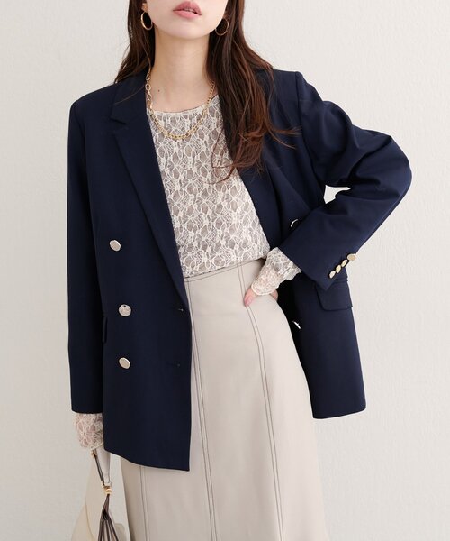 natural couture（ナチュラルクチュール）の「【WEB限定】べこべこ金釦テーラージャケット（テーラードジャケット・レディース・ネイビー/ベージュ/ブラウン/その他1・FREE）」の3枚目の写真