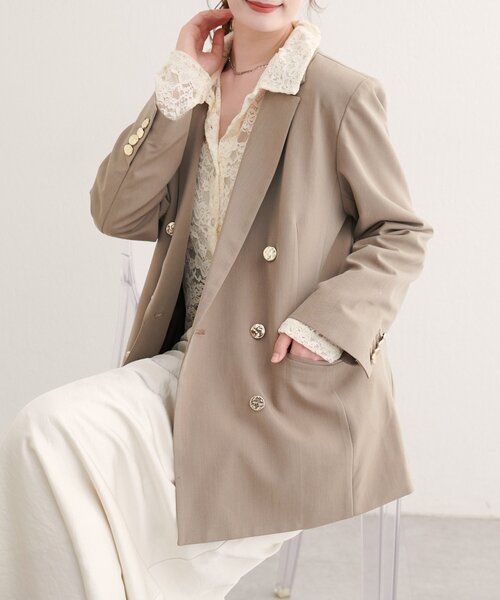 【美品】SOVEREIGN ベージュ コットン シルク混 ジャケット 日本製 イベントセール】 大きいサイズ レディース テーラードジャケット