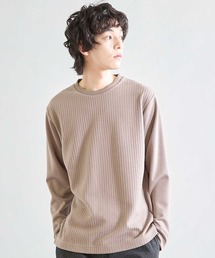 異素材コンビ ワッフルジャガードTee