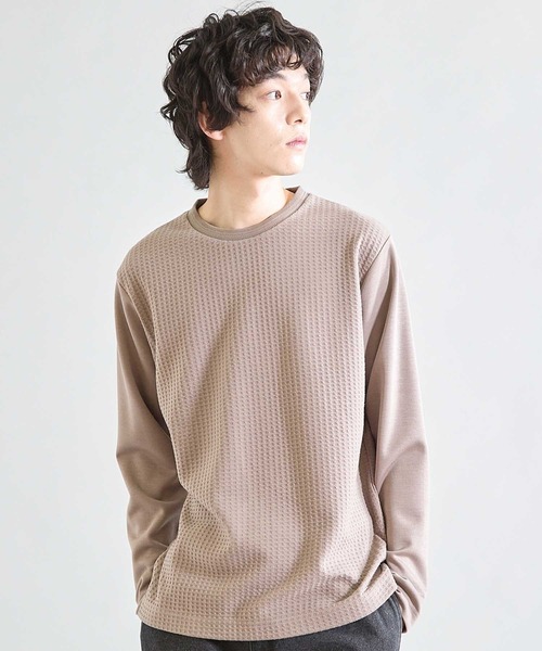 UNION STATION（ユニオンステーション）の「異素材コンビ ワッフルジャガードTee（スウェット・メンズ・ブラック/ホワイト/ブラウン・M/L/LL）」の3枚目の写真