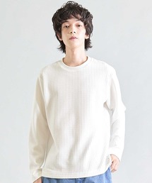 異素材コンビ ワッフルジャガードTee