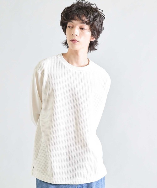 UNION STATION（ユニオンステーション）の「異素材コンビ ワッフルジャガードTee（スウェット・メンズ・ブラック/ホワイト/ブラウン・M/L/LL）」の4枚目の写真