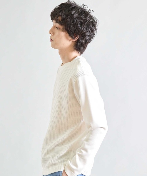 UNION STATION（ユニオンステーション）の「異素材コンビ ワッフルジャガードTee（スウェット・メンズ・ブラック/ホワイト/ブラウン・M/L/LL）」の5枚目の写真