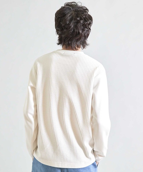 UNION STATION（ユニオンステーション）の「異素材コンビ ワッフルジャガードTee（スウェット・メンズ・ブラック/ホワイト/ブラウン・M/L/LL）」の6枚目の写真