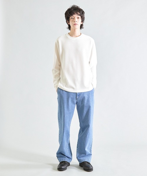 UNION STATION（ユニオンステーション）の「異素材コンビ ワッフルジャガードTee（スウェット・メンズ・ブラック/ホワイト/ブラウン・M/L/LL）」の8枚目の写真