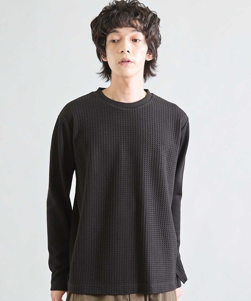UNION STATION（ユニオンステーション）の「異素材コンビ ワッフルジャガードTee（スウェット・メンズ・ブラック/ホワイト/ブラウン・M/L/LL）」の14枚目の写真