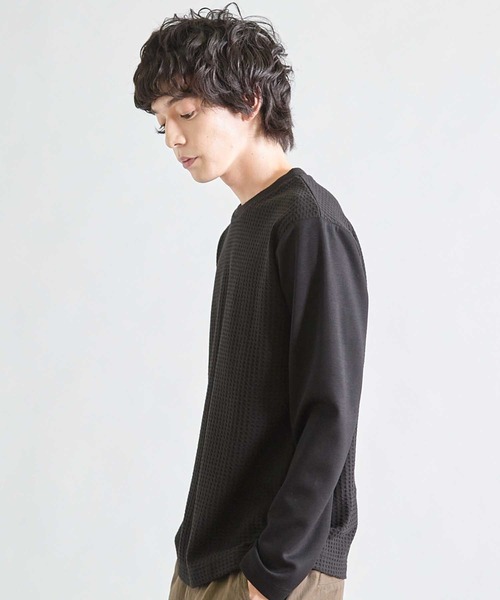 UNION STATION（ユニオンステーション）の「異素材コンビ ワッフルジャガードTee（スウェット・メンズ・ブラック/ホワイト/ブラウン・M/L/LL）」の15枚目の写真