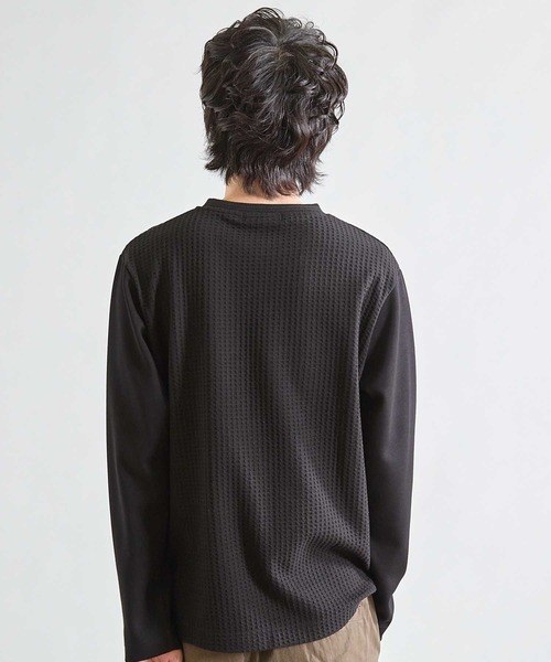 UNION STATION（ユニオンステーション）の「異素材コンビ ワッフルジャガードTee（スウェット・メンズ・ブラック/ホワイト/ブラウン・M/L/LL）」の16枚目の写真