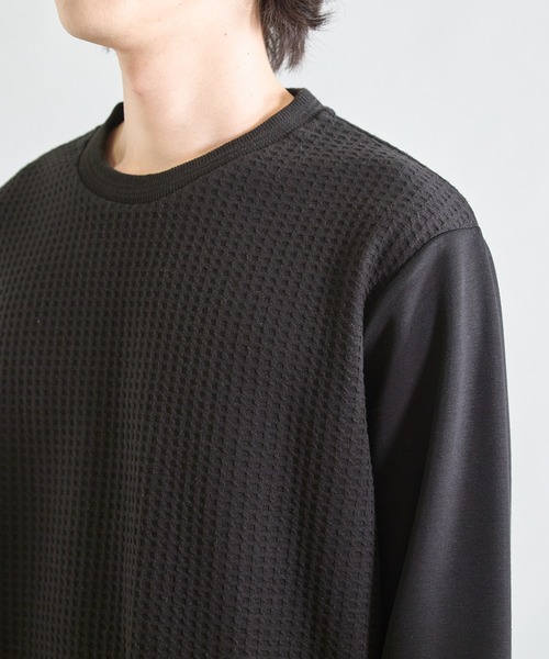 UNION STATION（ユニオンステーション）の「異素材コンビ ワッフルジャガードTee（スウェット・メンズ・ブラック/ホワイト/ブラウン・M/L/LL）」の17枚目の写真