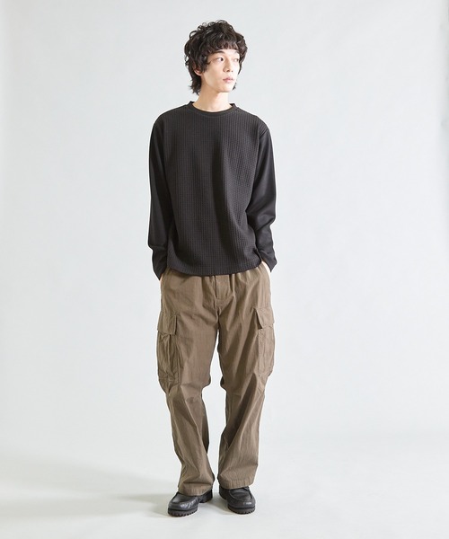 UNION STATION（ユニオンステーション）の「異素材コンビ ワッフルジャガードTee（スウェット・メンズ・ブラック/ホワイト/ブラウン・M/L/LL）」の18枚目の写真