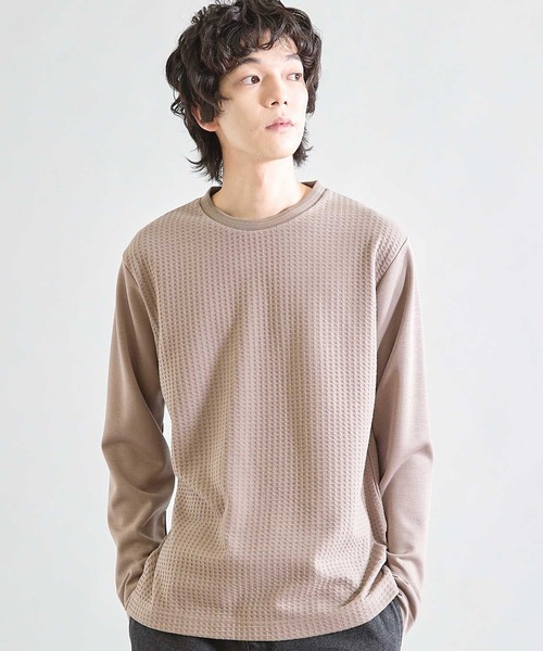 UNION STATION（ユニオンステーション）の「異素材コンビ ワッフルジャガードTee（スウェット・メンズ・ブラック/ホワイト/ブラウン・M/L/LL）」の9枚目の写真