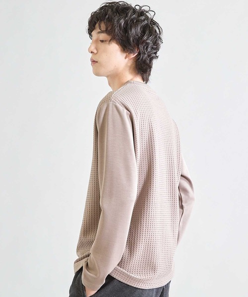 UNION STATION（ユニオンステーション）の「異素材コンビ ワッフルジャガードTee（スウェット・メンズ・ブラック/ホワイト/ブラウン・M/L/LL）」の10枚目の写真