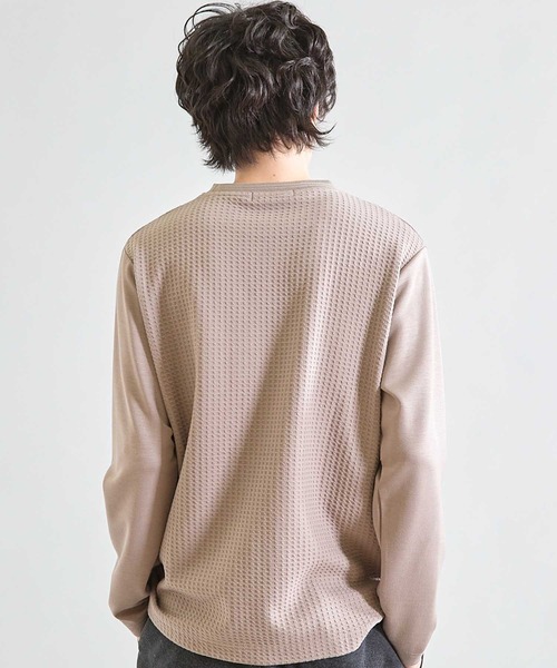 UNION STATION（ユニオンステーション）の「異素材コンビ ワッフルジャガードTee（スウェット・メンズ・ブラック/ホワイト/ブラウン・M/L/LL）」の11枚目の写真