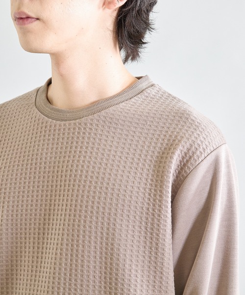 UNION STATION（ユニオンステーション）の「異素材コンビ ワッフルジャガードTee（スウェット・メンズ・ブラック/ホワイト/ブラウン・M/L/LL）」の12枚目の写真