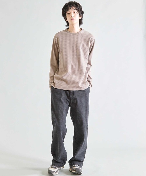 UNION STATION（ユニオンステーション）の「異素材コンビ ワッフルジャガードTee（スウェット・メンズ・ブラック/ホワイト/ブラウン・M/L/LL）」の13枚目の写真