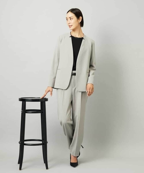 ミッシェルクラン（MICHEL ）/[接触冷感]ノーカラージャケット(セットアップ対応) セットアップ対応]ノーカラージャケット（ノーカラージャケット