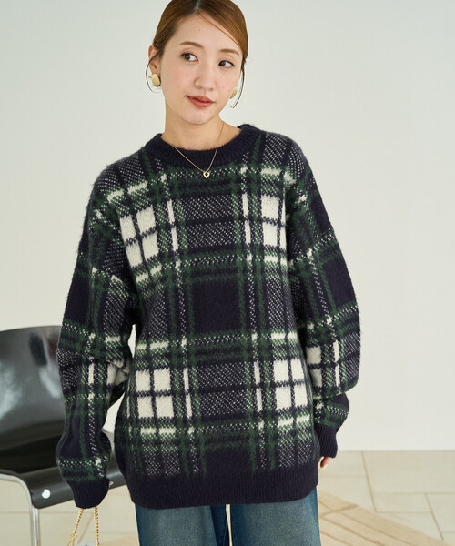 FREAK'S STORE(フリークスストア)の「限定展開 ビッグシルエット チェック ニットプルオーバー(ニット/セーター・レディース・ブラック/ネイビー/マスタード/レッド・フリ-)」の17枚目の写真