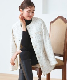 ノーカラージャケット（ホワイト/白色系）ファッション通販