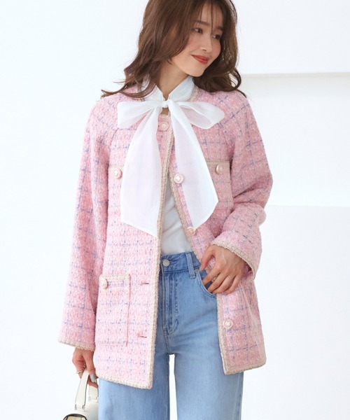 herlipto ツイードジャケット ウールブレンド ファンシー ノーカラー M