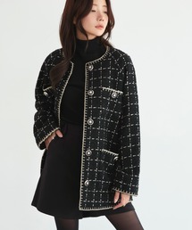 RUIRUE BOUTIQUE（ルイルエブティック）の「ファンシー ウール ツイード ノーカラー ジャケット ｜ アウター / ウールコート / コート / ツイードジャケット / ノーカラーコート（ノーカラージャケット）」