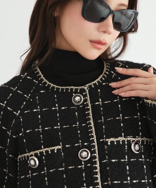 RUIRUE BOUTIQUE(ルイルエブティック)の「ファンシー ウール ツイード ノーカラー ジャケット | アウター / ウールコート / コート / ツイードジャケット / ノーカラーコート(ノーカラージャケット・レディース・オフホワイト/ピンク/ブラック・L/M)」の14枚目の写真