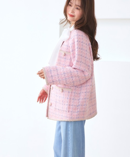 RUIRUE BOUTIQUE(ルイルエブティック)の「ファンシー ウール ツイード ノーカラー ジャケット | アウター / ウールコート / コート / ツイードジャケット / ノーカラーコート(ノーカラージャケット・レディース・オフホワイト/ピンク/ブラック・L/M)」の18枚目の写真