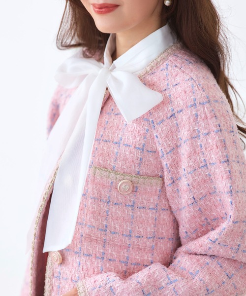 RUIRUE BOUTIQUE(ルイルエブティック)の「ファンシー ウール ツイード ノーカラー ジャケット | アウター / ウールコート / コート / ツイードジャケット / ノーカラーコート(ノーカラージャケット・レディース・オフホワイト/ピンク/ブラック・L/M)」の19枚目の写真