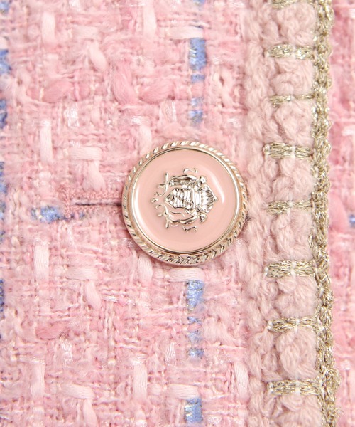 セール】ファンシー ウール ツイード ノーカラー ジャケット